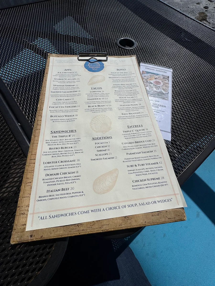 Menu, Seasons By the Sea Bistro