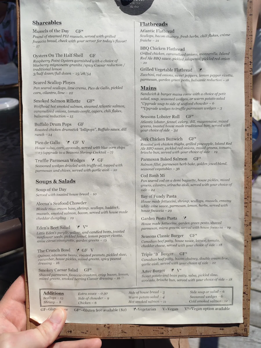 Menu, Seasons By the Sea Bistro