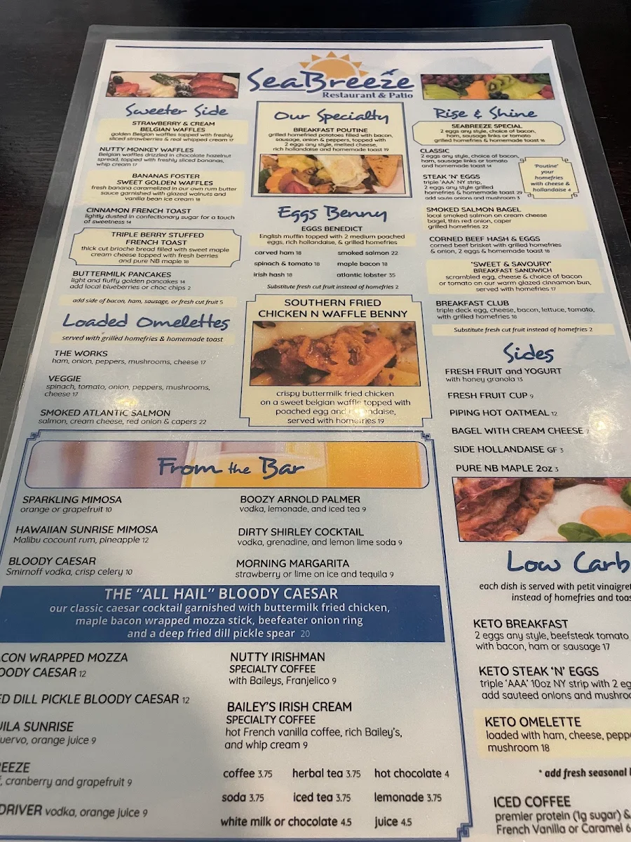 Menu, Seasons By the Sea Bistro