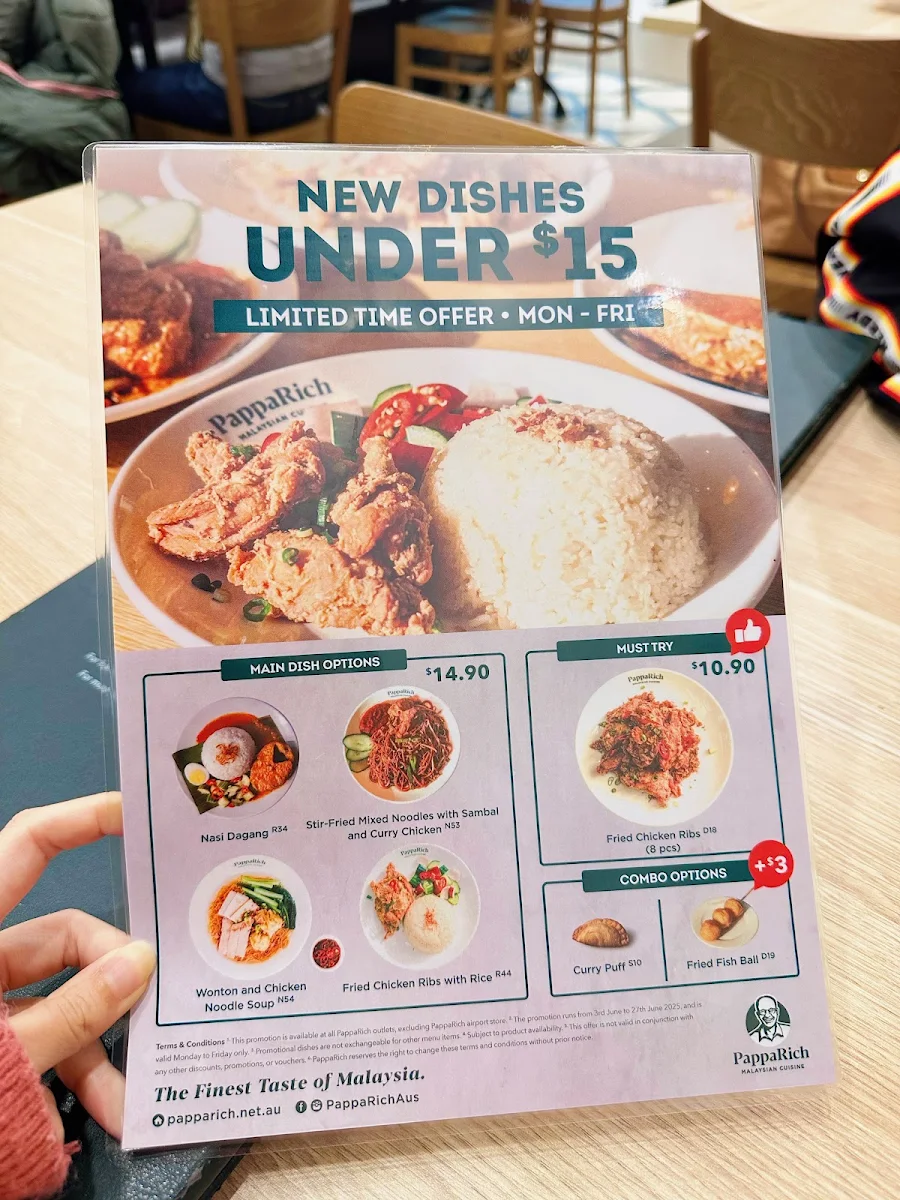Menu, PappaRich Macquarie