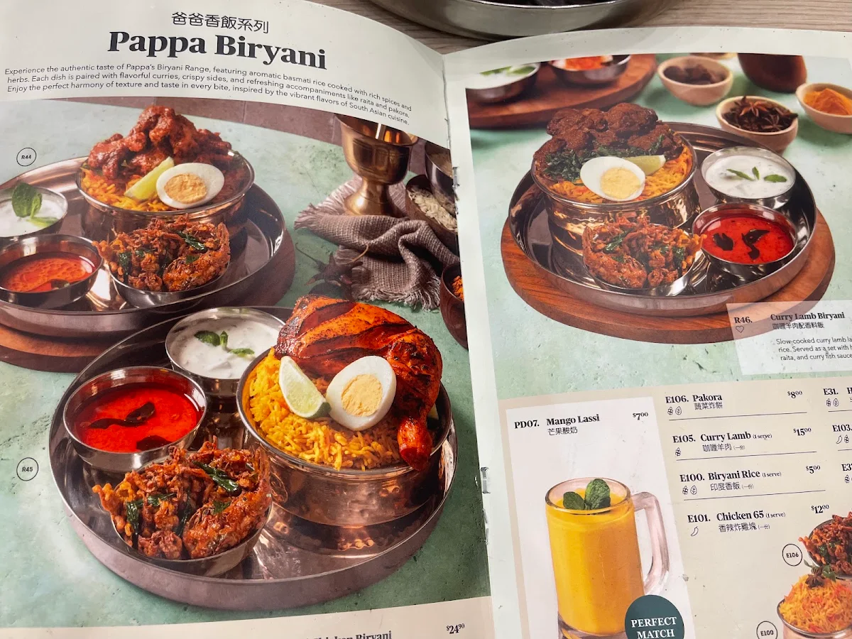 Menu, PappaRich Macquarie