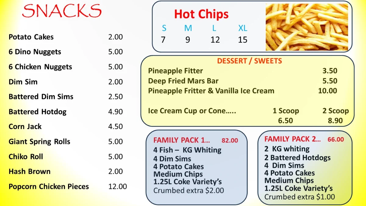 Menu, The salty camel