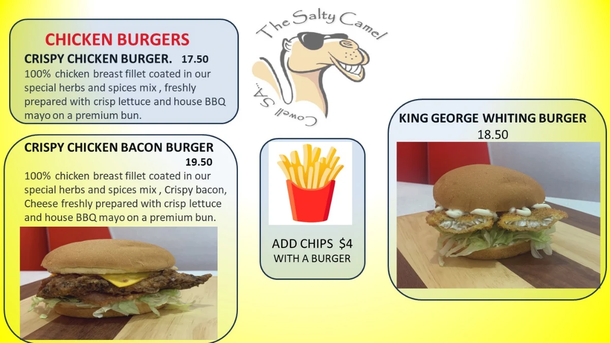 Menu, The salty camel