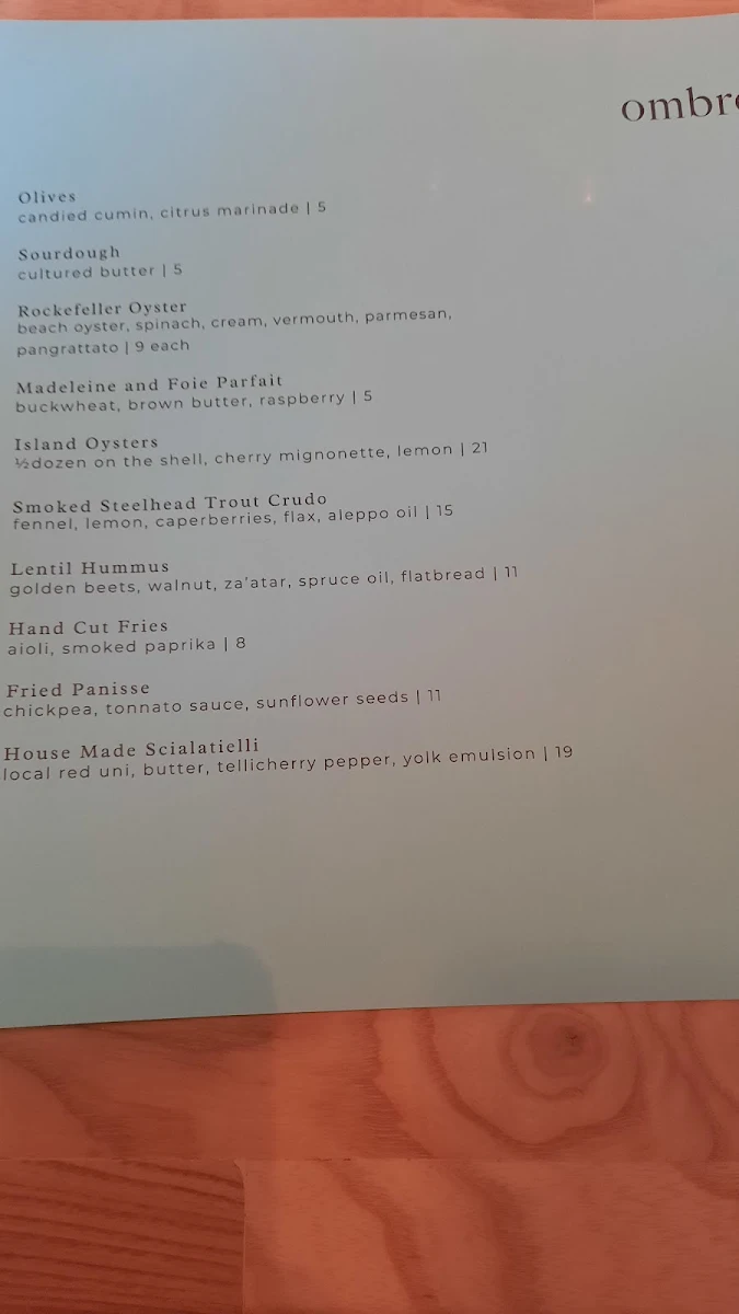 Menu, Ombré
