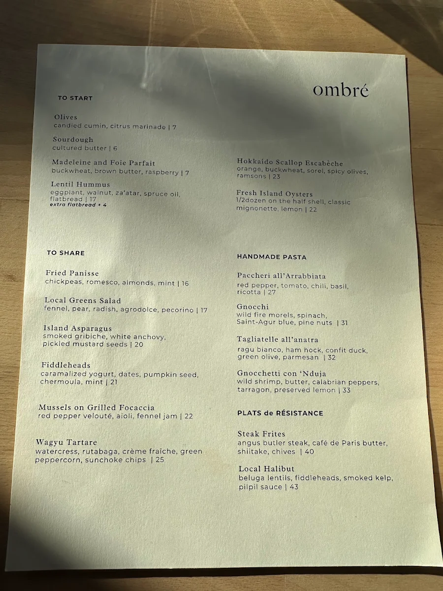 Menu, Ombré