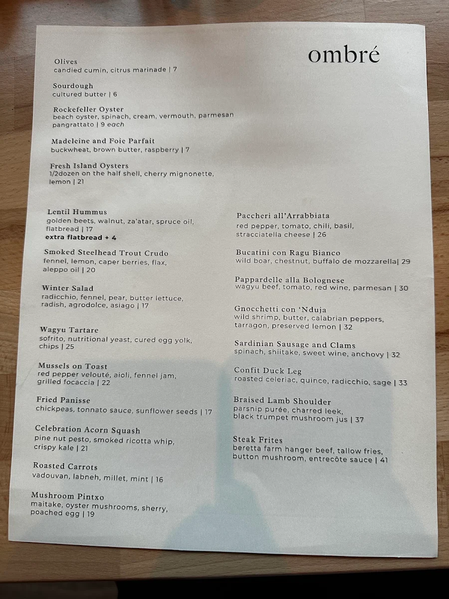 Menu, Ombré
