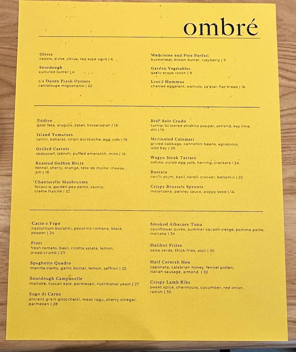 Menu, Ombré