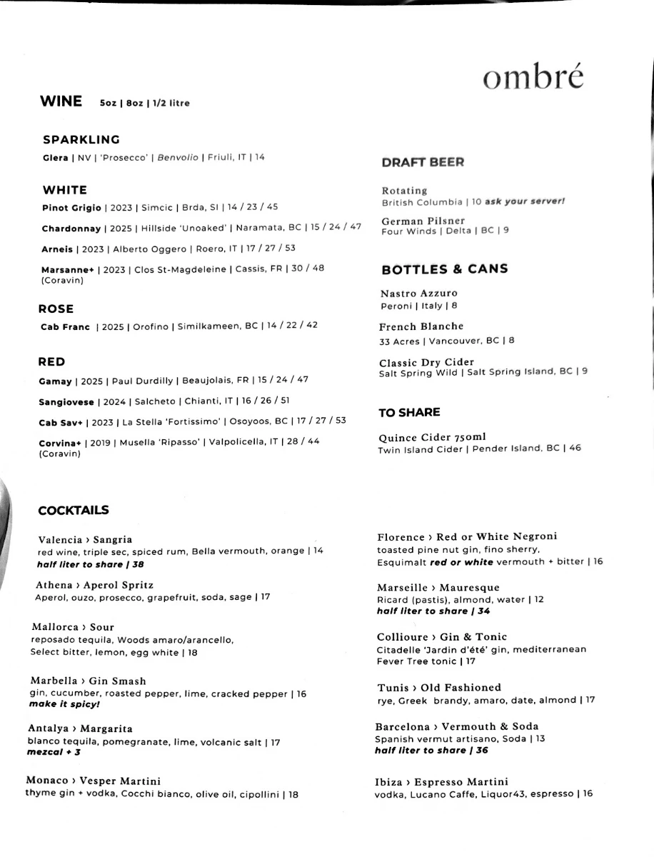 Menu, Ombré