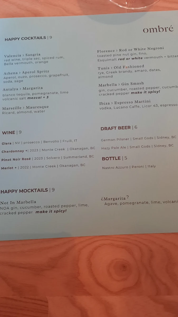 Menu, Ombré