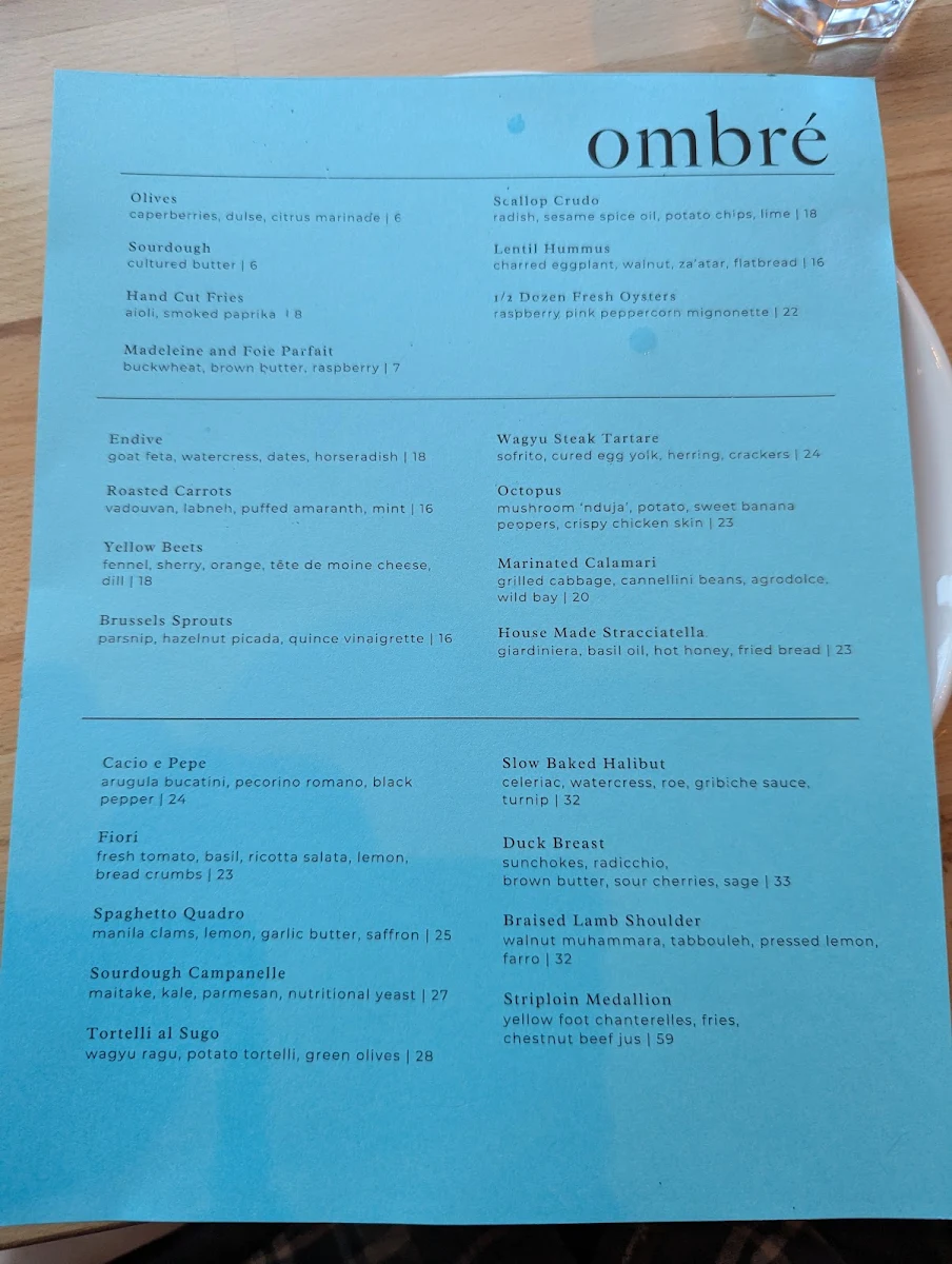 Menu, Ombré