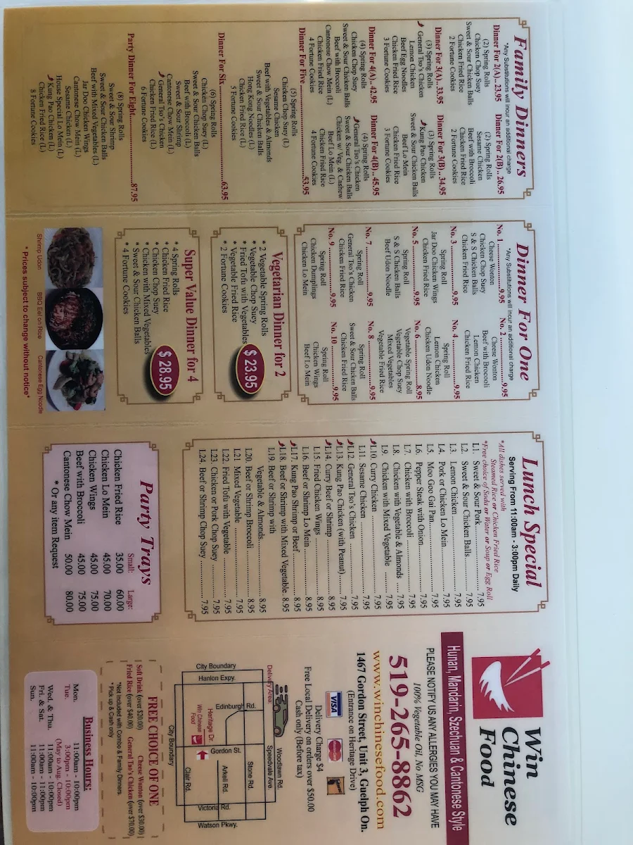 Menu, Win Chinese Food