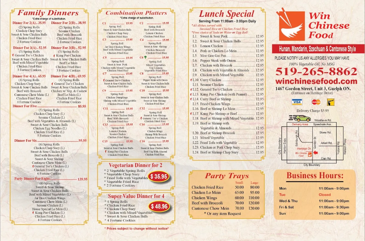 Menu, Win Chinese Food