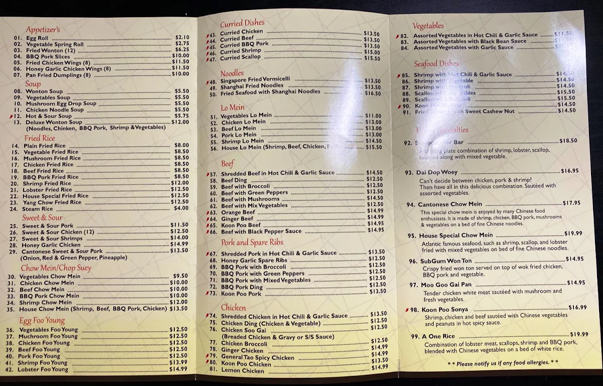 Menu, China Boat