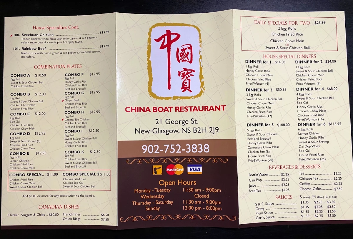 Menu, China Boat