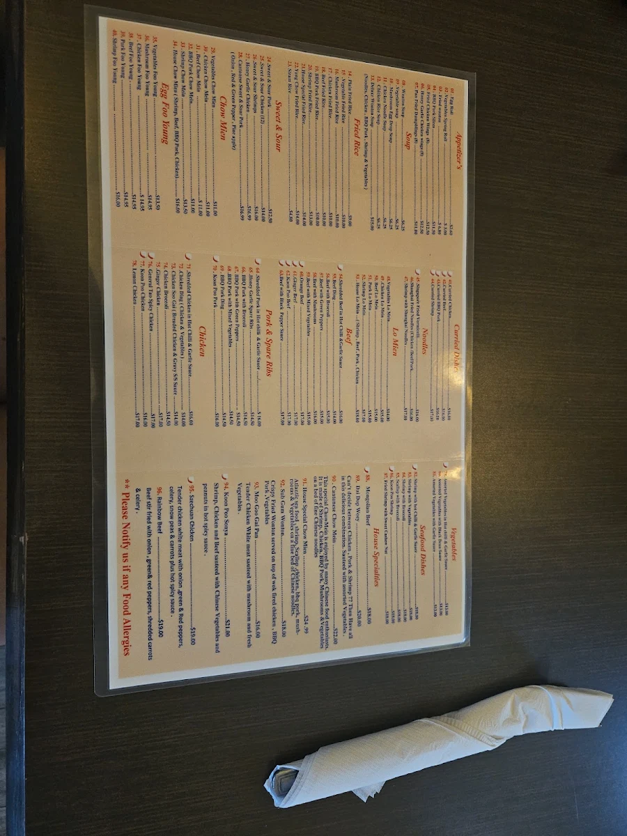 Menu, China Boat