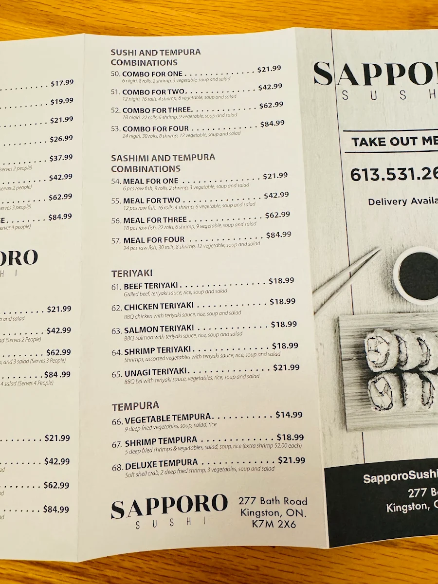 Menu, Sapporo Sushi