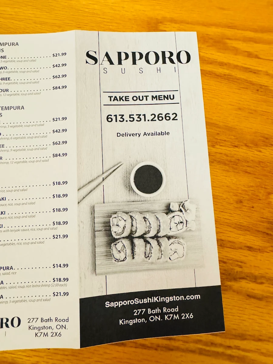 Menu, Sapporo Sushi