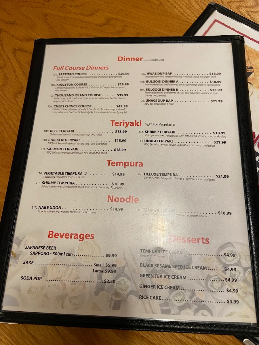 Menu, Sapporo Sushi