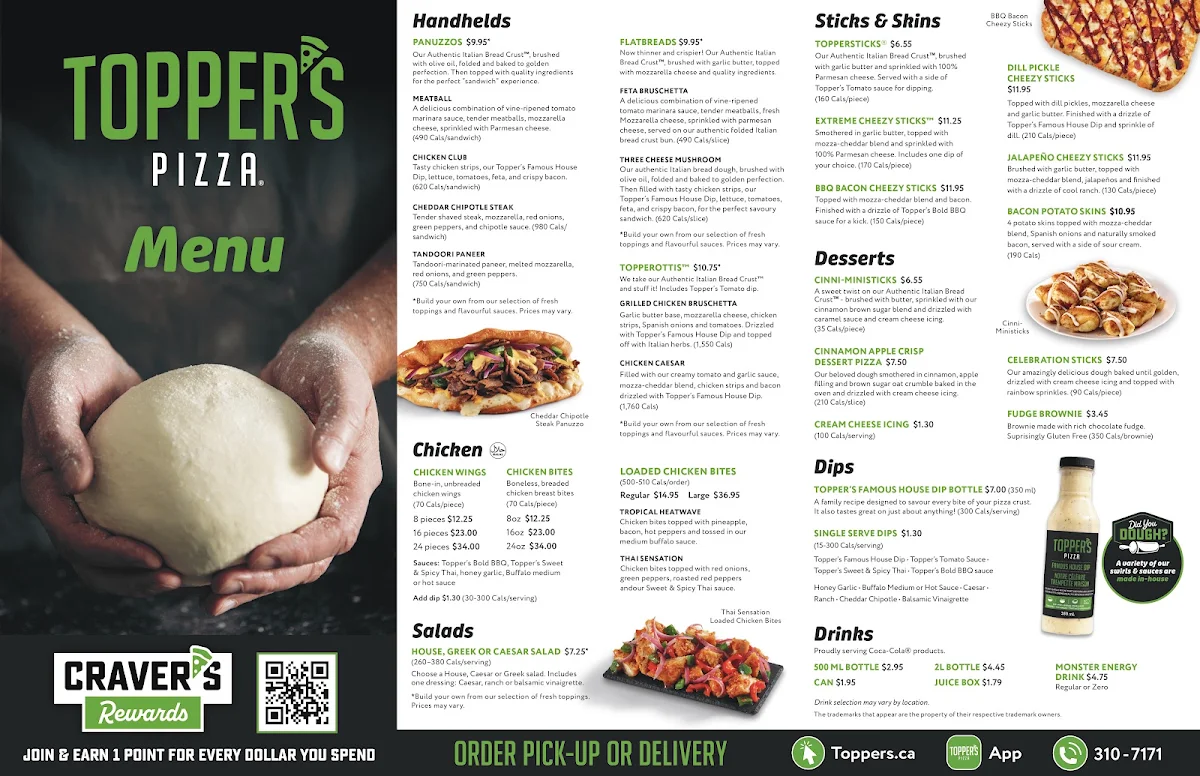 Menu, Topper's Pizza — Stittsville