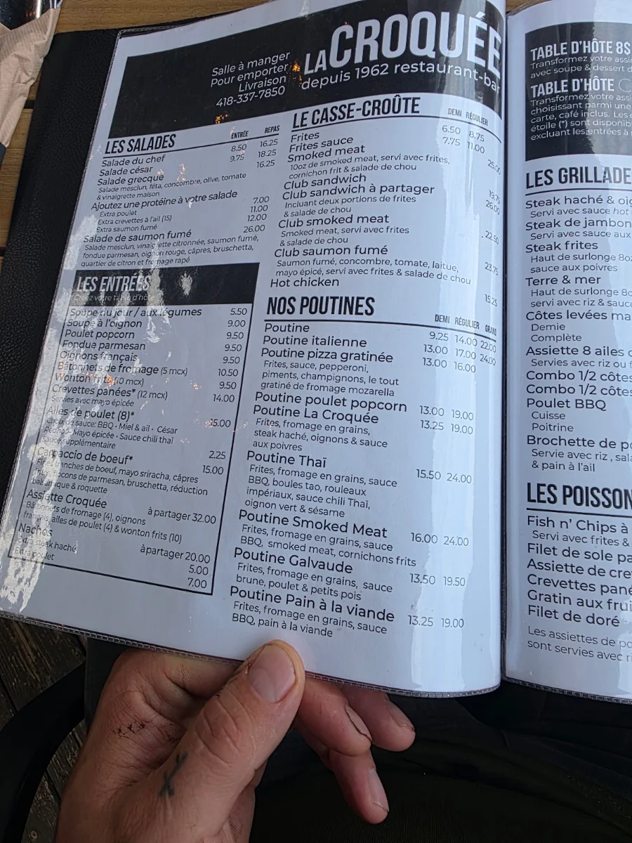 Menu, Restaurant La Croquée