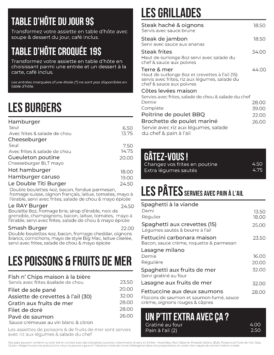 Menu, Restaurant La Croquée
