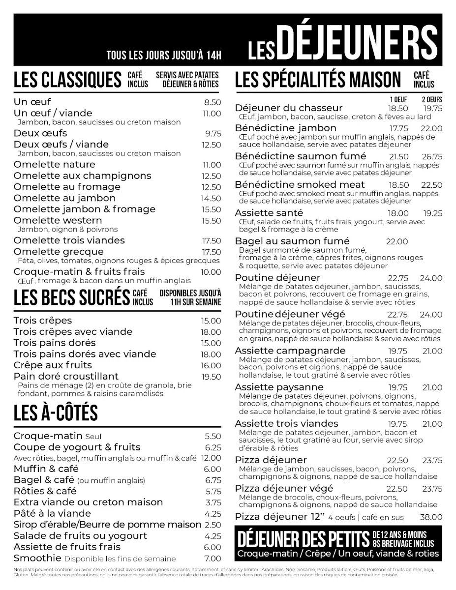 Menu, Restaurant La Croquée