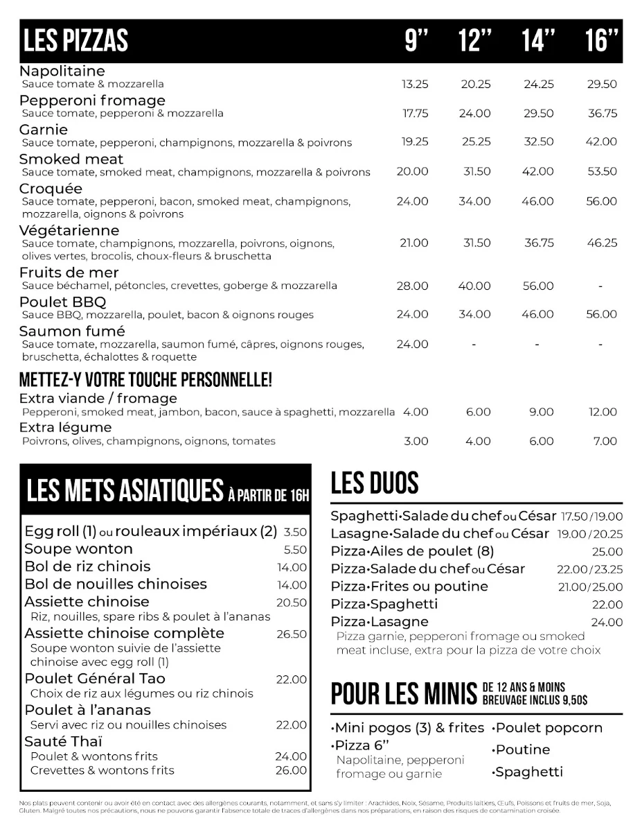 Menu, Restaurant La Croquée