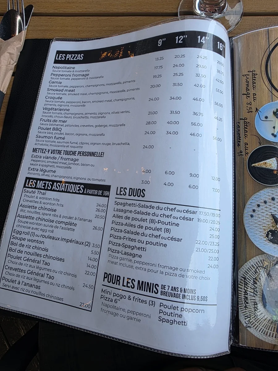 Menu, Restaurant La Croquée