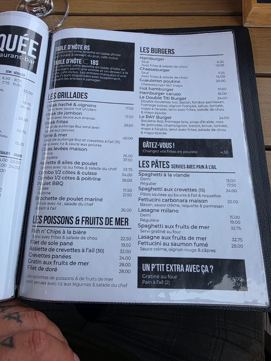 Menu, Restaurant La Croquée