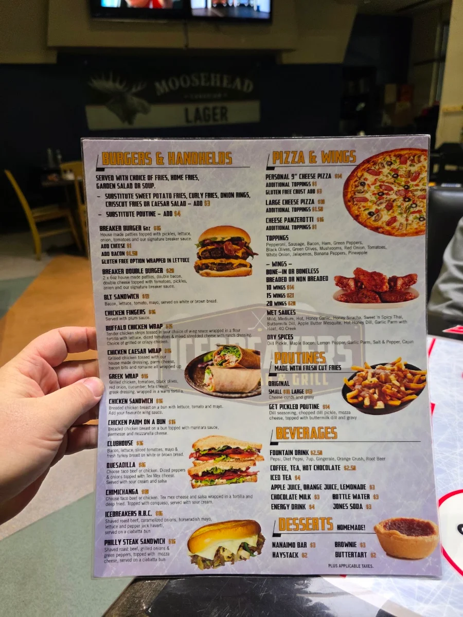 Menu, Icebreakers Sports Bar & Grill