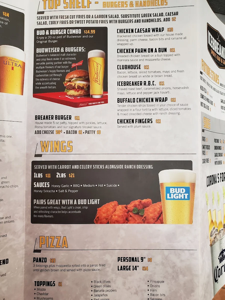 Menu, Icebreakers Sports Bar & Grill