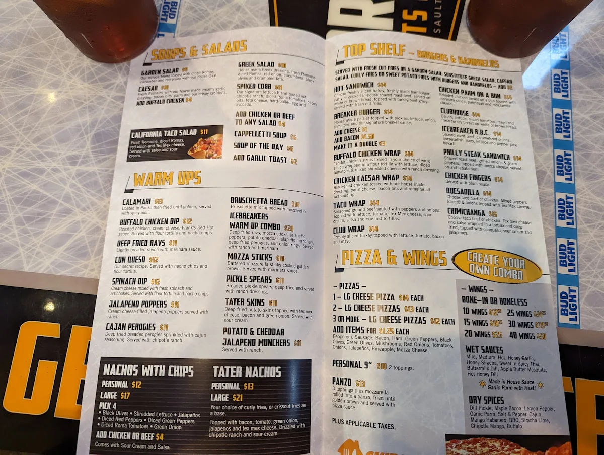Menu, Icebreakers Sports Bar & Grill
