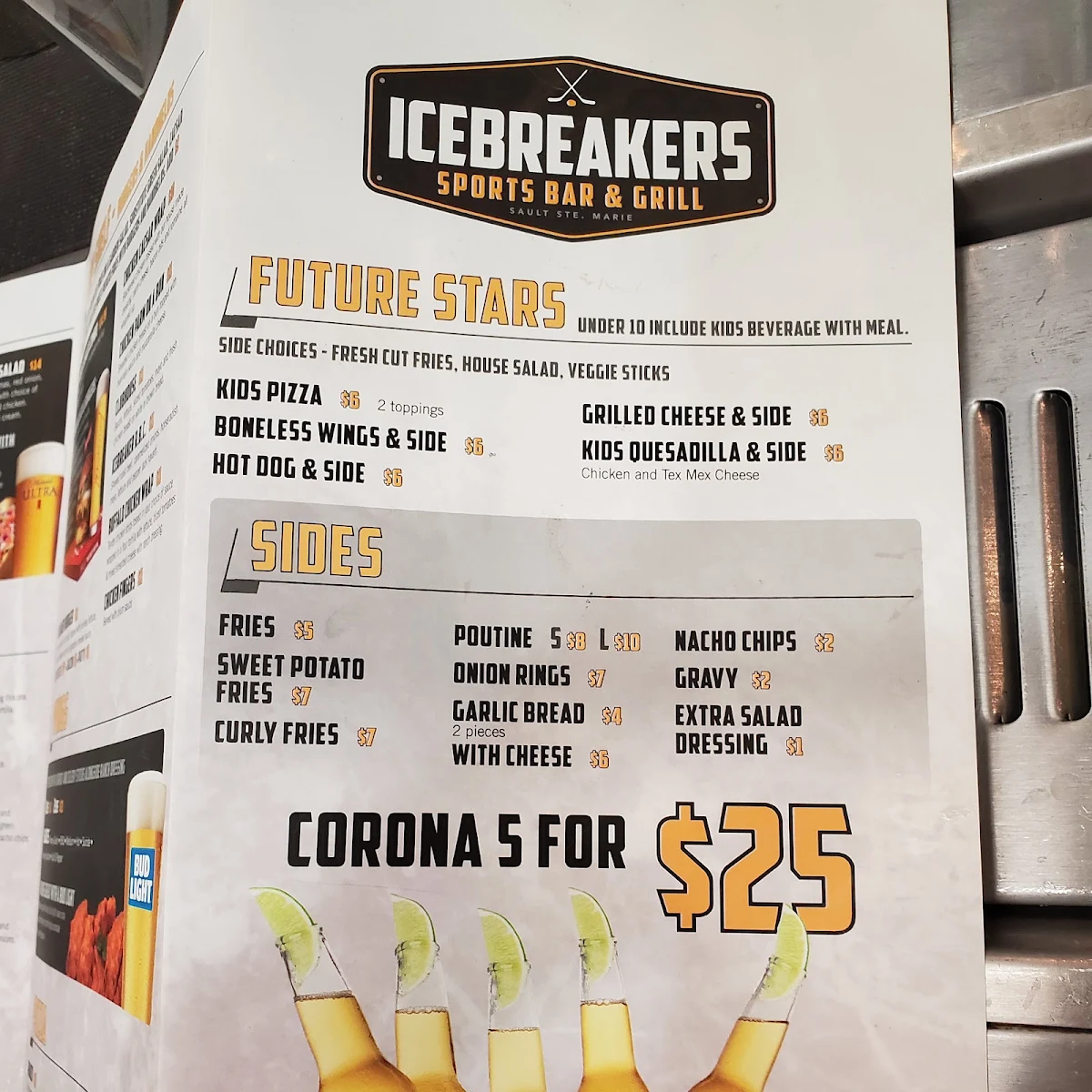 Menu, Icebreakers Sports Bar & Grill