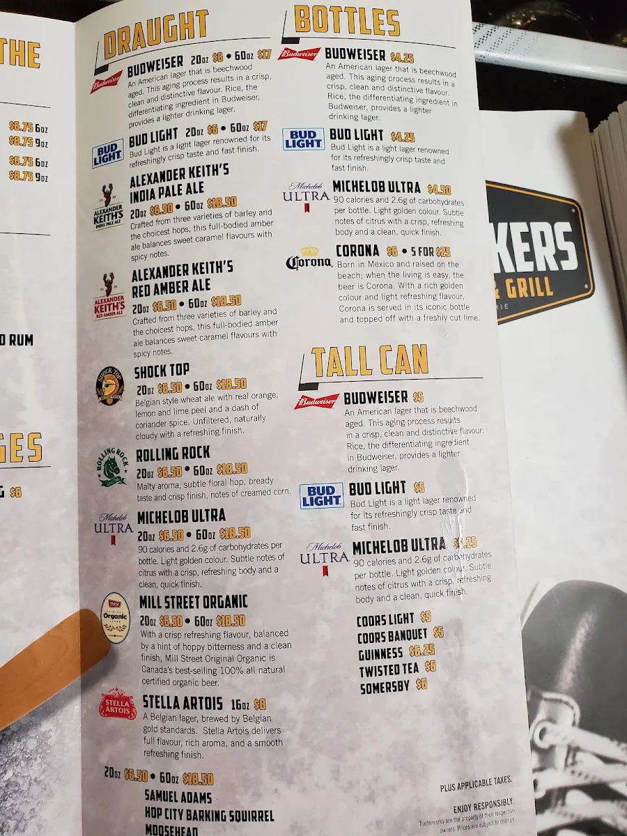 Menu, Icebreakers Sports Bar & Grill