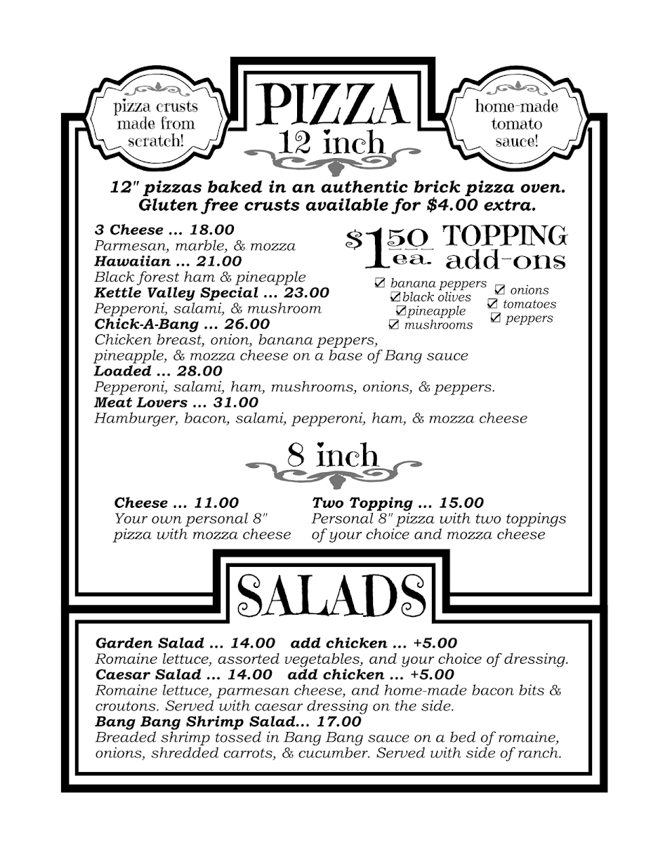 Menu, Restaurant at Kettle Valley Golf Club