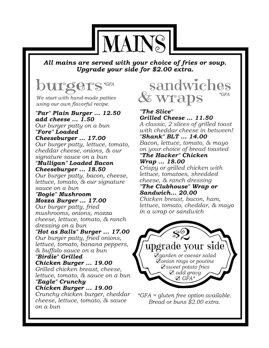 Menu, Restaurant at Kettle Valley Golf Club