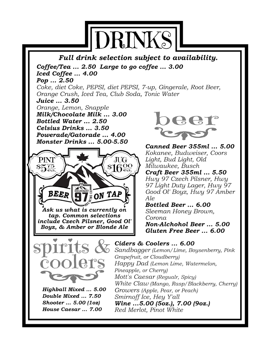 Menu, Restaurant at Kettle Valley Golf Club