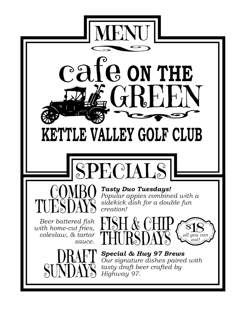 Menu, Restaurant at Kettle Valley Golf Club