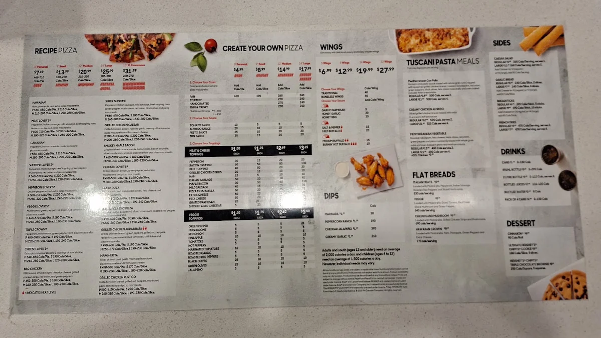 Menu, Pizza Hut
