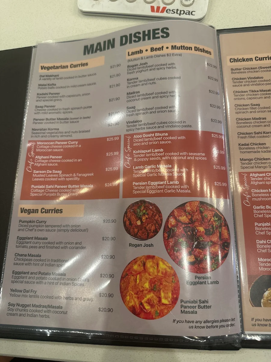 Menu, Tandoor Indian Cuisine
