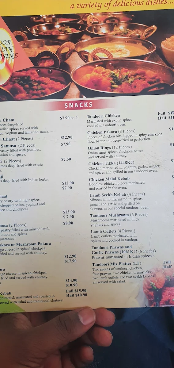 Menu, Tandoor Indian Cuisine