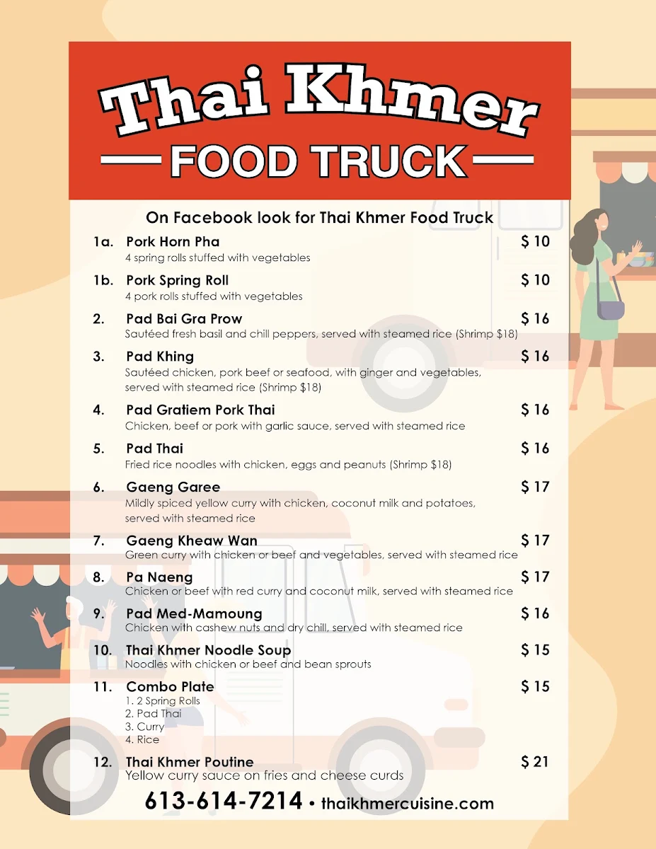 Menu, Thai Khmer Food Truck