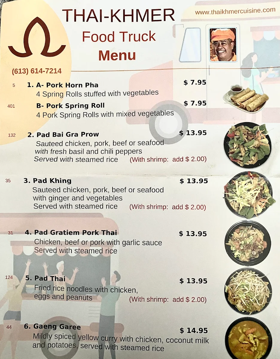 Menu, Thai Khmer Food Truck