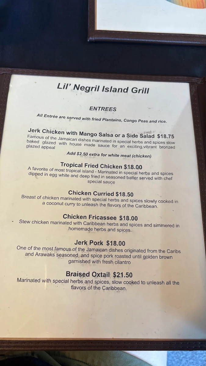 Menu, Lil' Negril Island Grill
