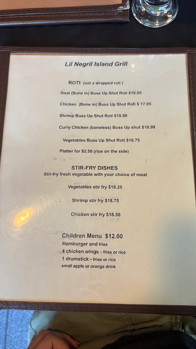 Menu, Lil' Negril Island Grill