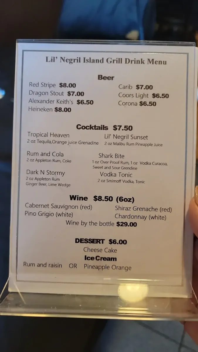 Menu, Lil' Negril Island Grill