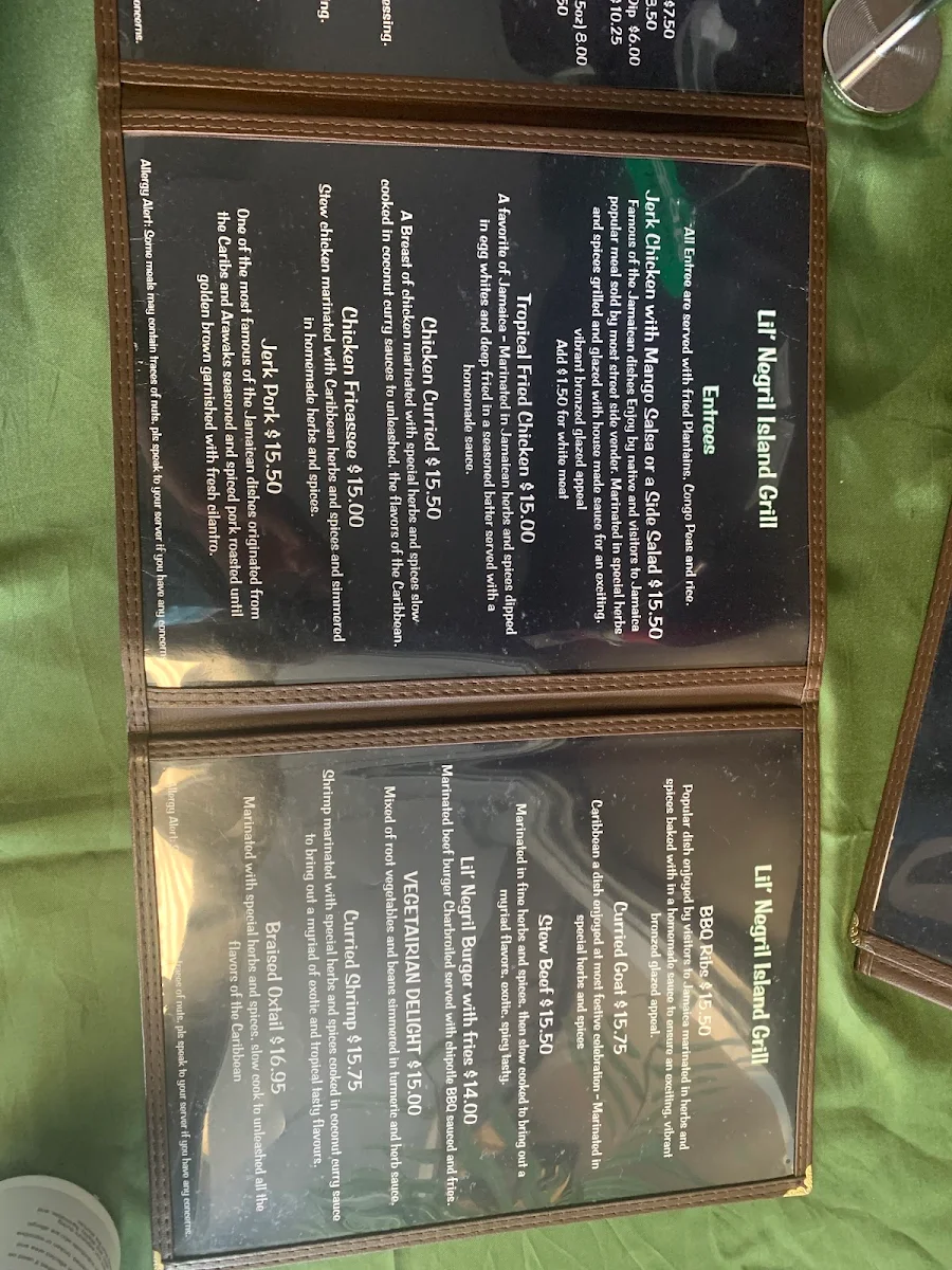 Menu, Lil' Negril Island Grill