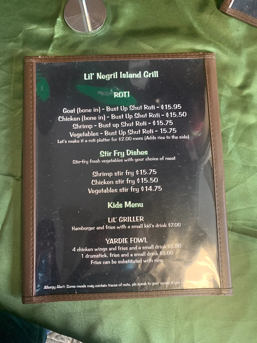 Menu, Lil' Negril Island Grill