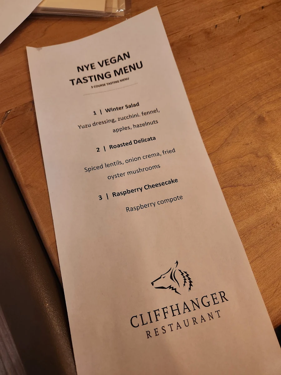 Menu, Cliffhanger Restaurant