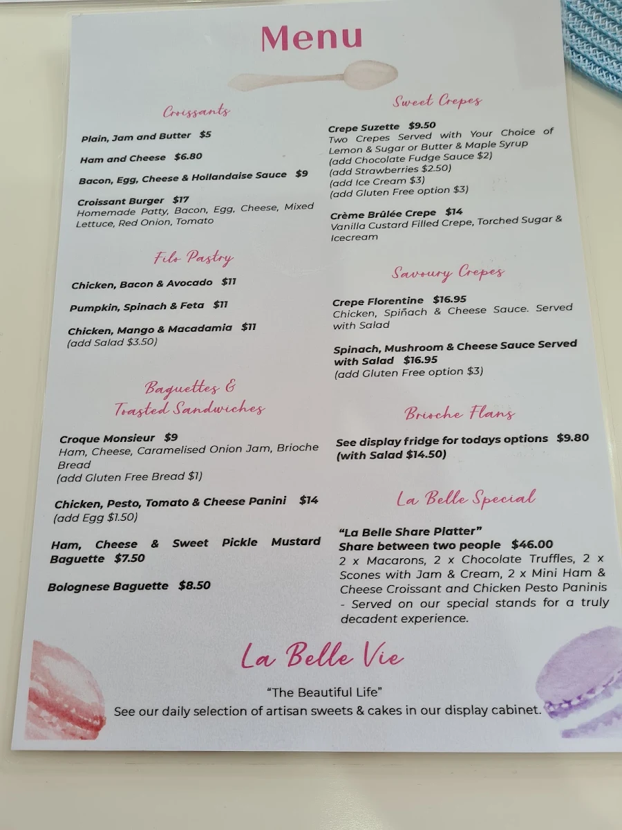 Menu, La Belle Cafe